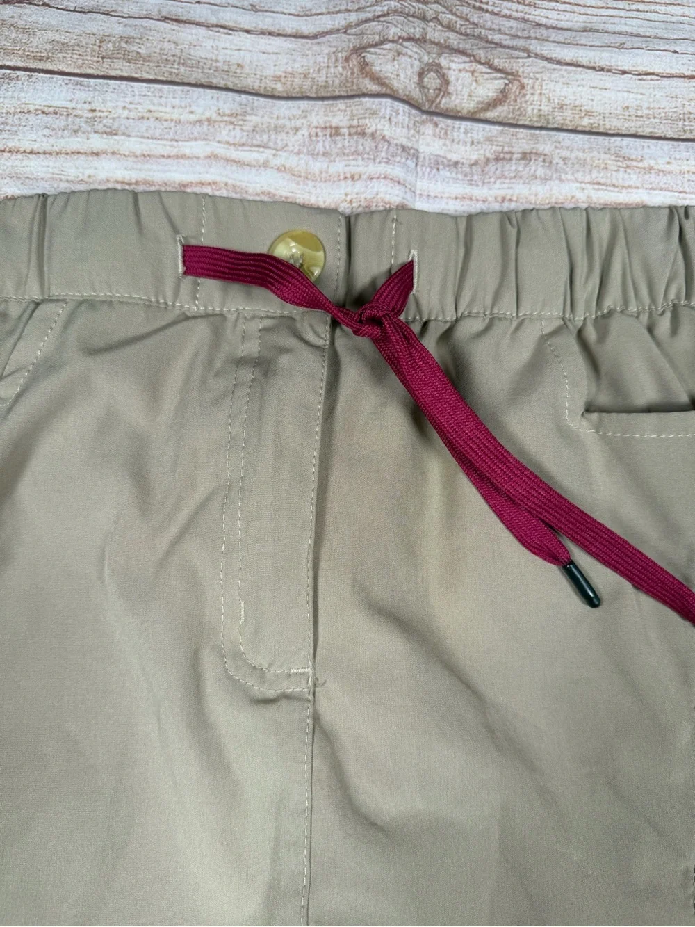 LDA Gorpcore Granola Outdoors‎ Hiking Khaki Mini Skirt with Burgundy Drawstring
